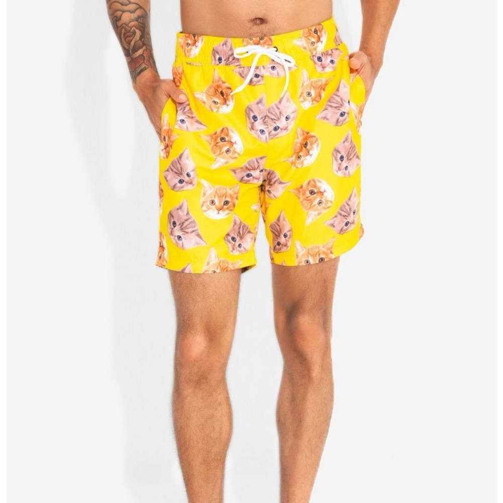 Black Matter Men’s Kitten Novelty Swim Trunks